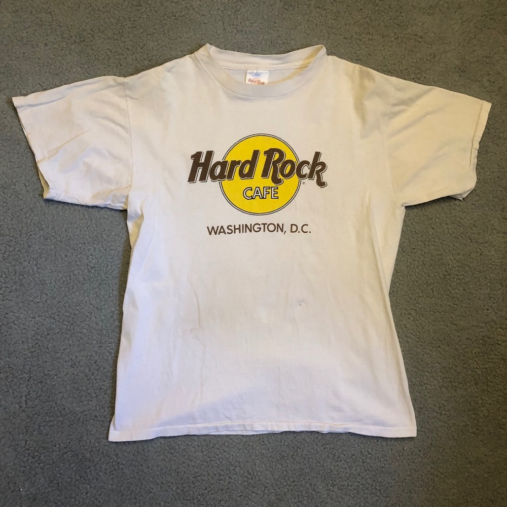 Vtg 90s Hard Rock Cafe Washington‎ DC T Shirt Large White USA Made Single Stitch